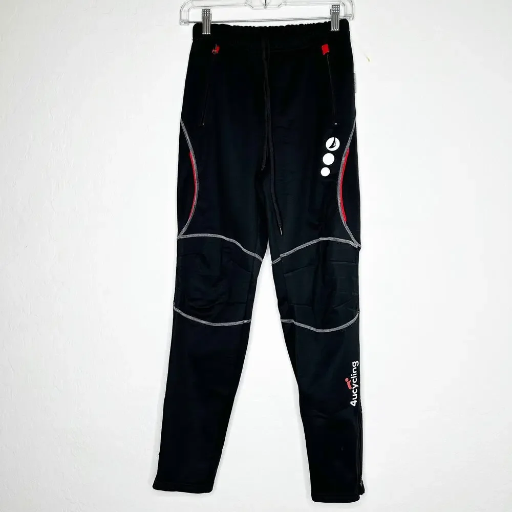 4uCycling Men’s Thermal Windproof Cycling Athletic Pants Fleece Lined Black S